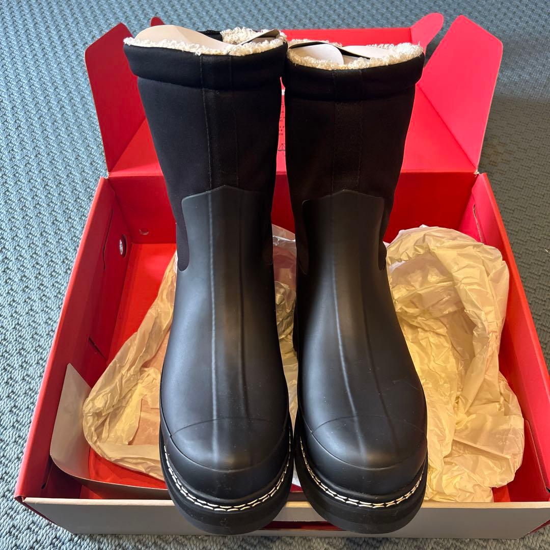 HUNTER ブラックラバーブーツ ファー付き