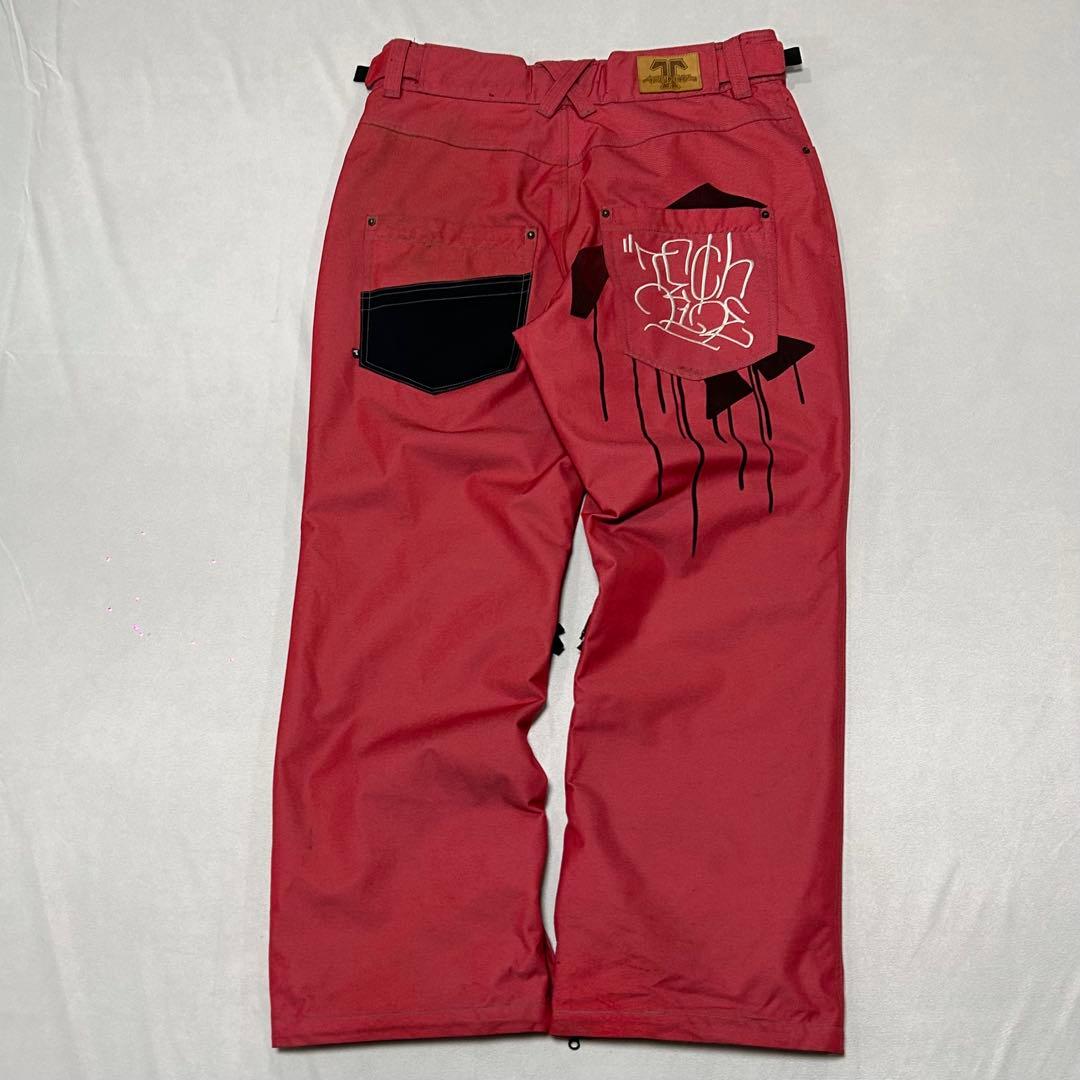 90s TECHNINE ナイロン シャイニーデニム バギー 刺繍 極太 光沢