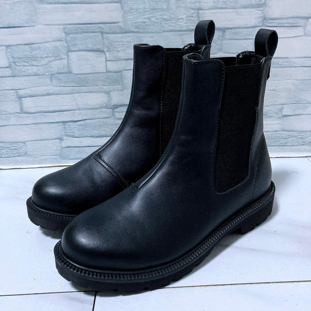 新品 RAKUNA 整体サイドゴアブーツ M ショートブーツ 外反母趾 黒