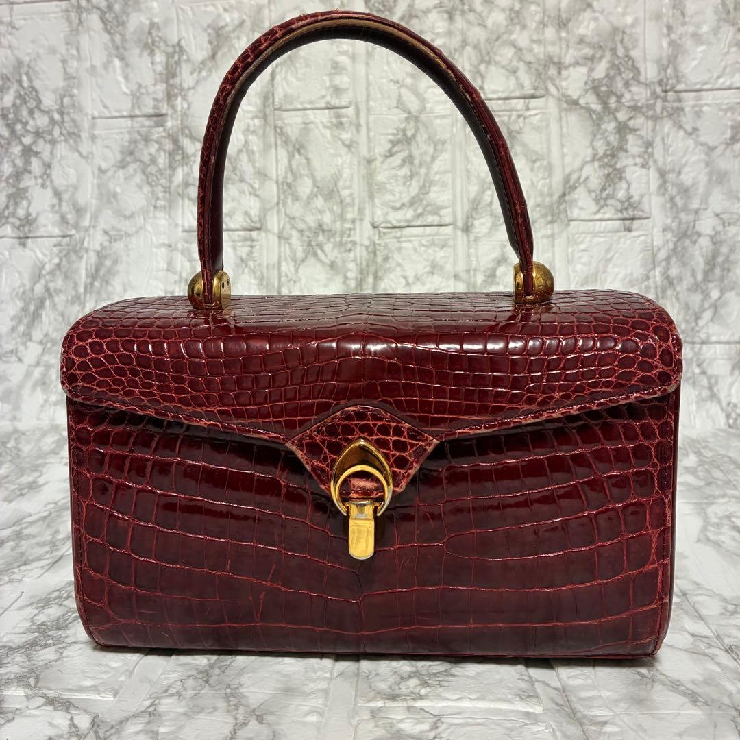 シャイニングクロコダイル　ハンドバック　ボルドー