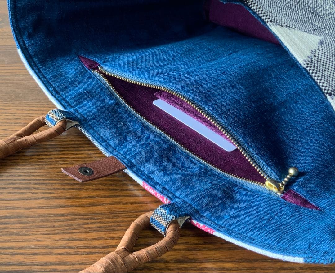 紬帯 メルヘンな風景 リメイク 山葡萄ハンドルバッグ