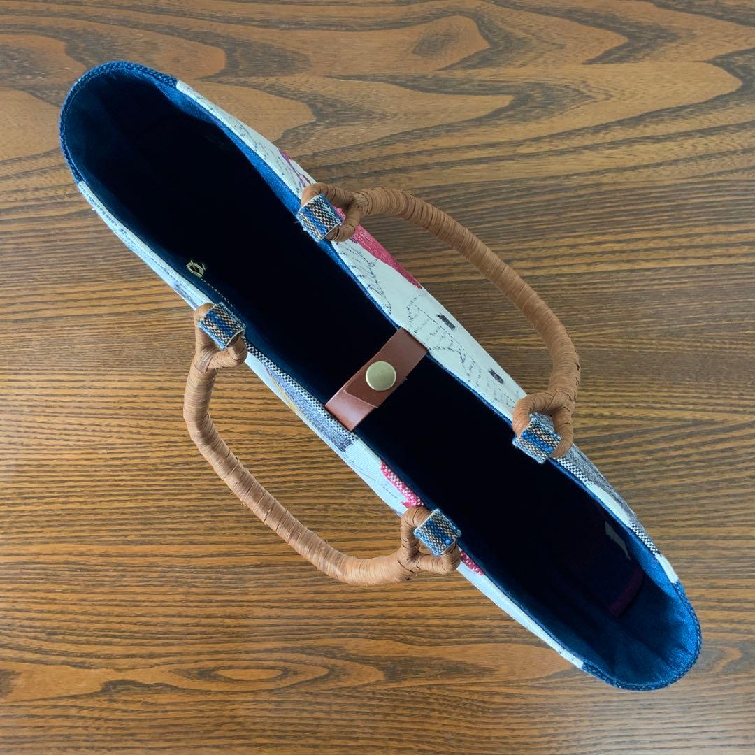 紬帯 メルヘンな風景 リメイク 山葡萄ハンドルバッグ