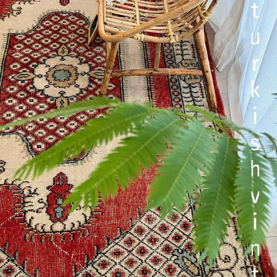 クラシカル柄✳︎117×209✳︎ 華やかレッド　ブラウン　トルコヴィンテージラグ