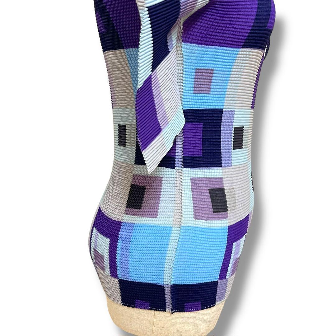 ISSEY MIYAKE ME 幾何学模様 ハイネック半袖 ワッフルプリーツ F