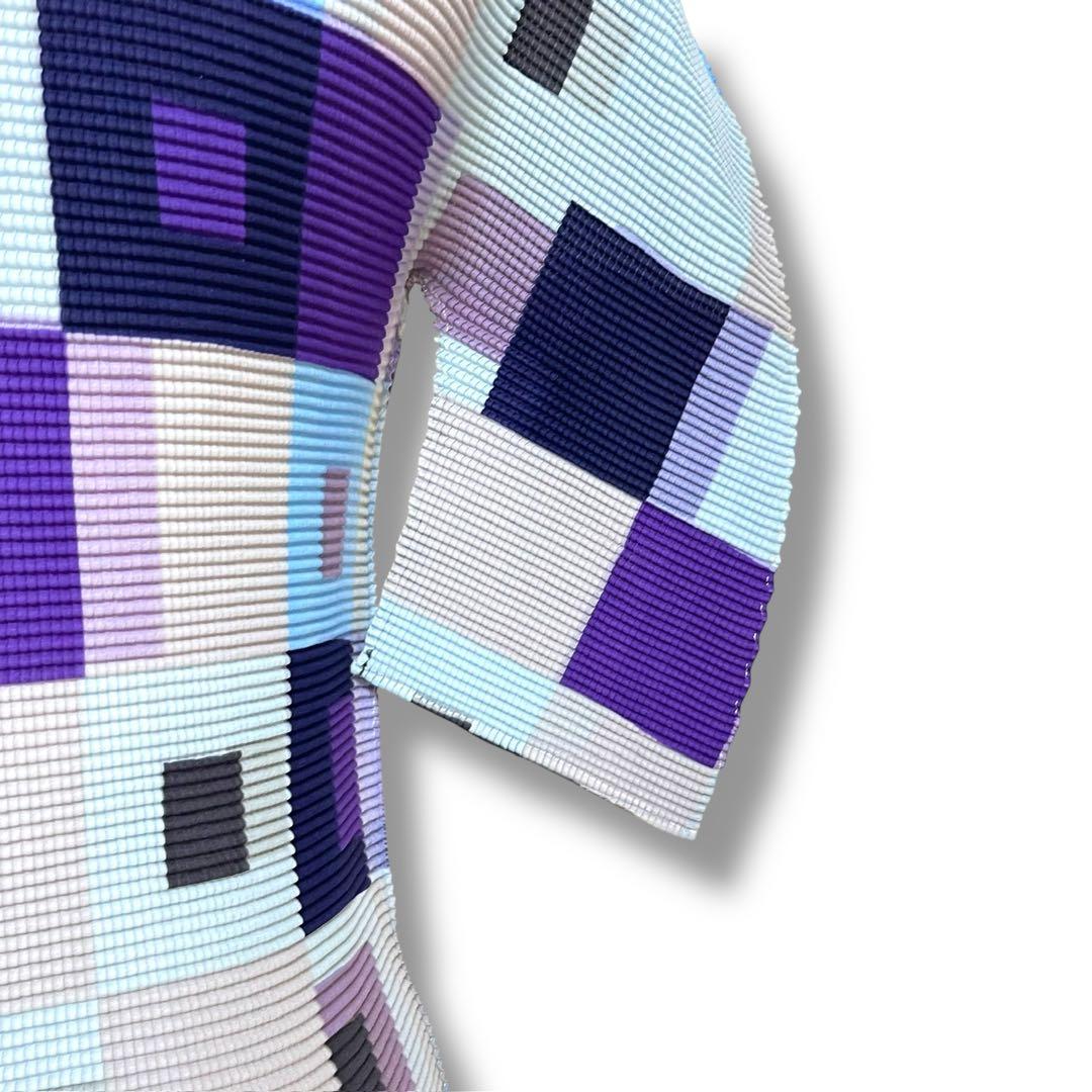 ISSEY MIYAKE ME 幾何学模様 ハイネック半袖 ワッフルプリーツ F