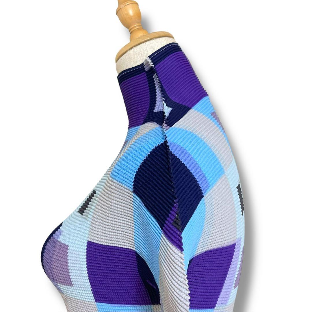ISSEY MIYAKE ME 幾何学模様 ハイネック半袖 ワッフルプリーツ F
