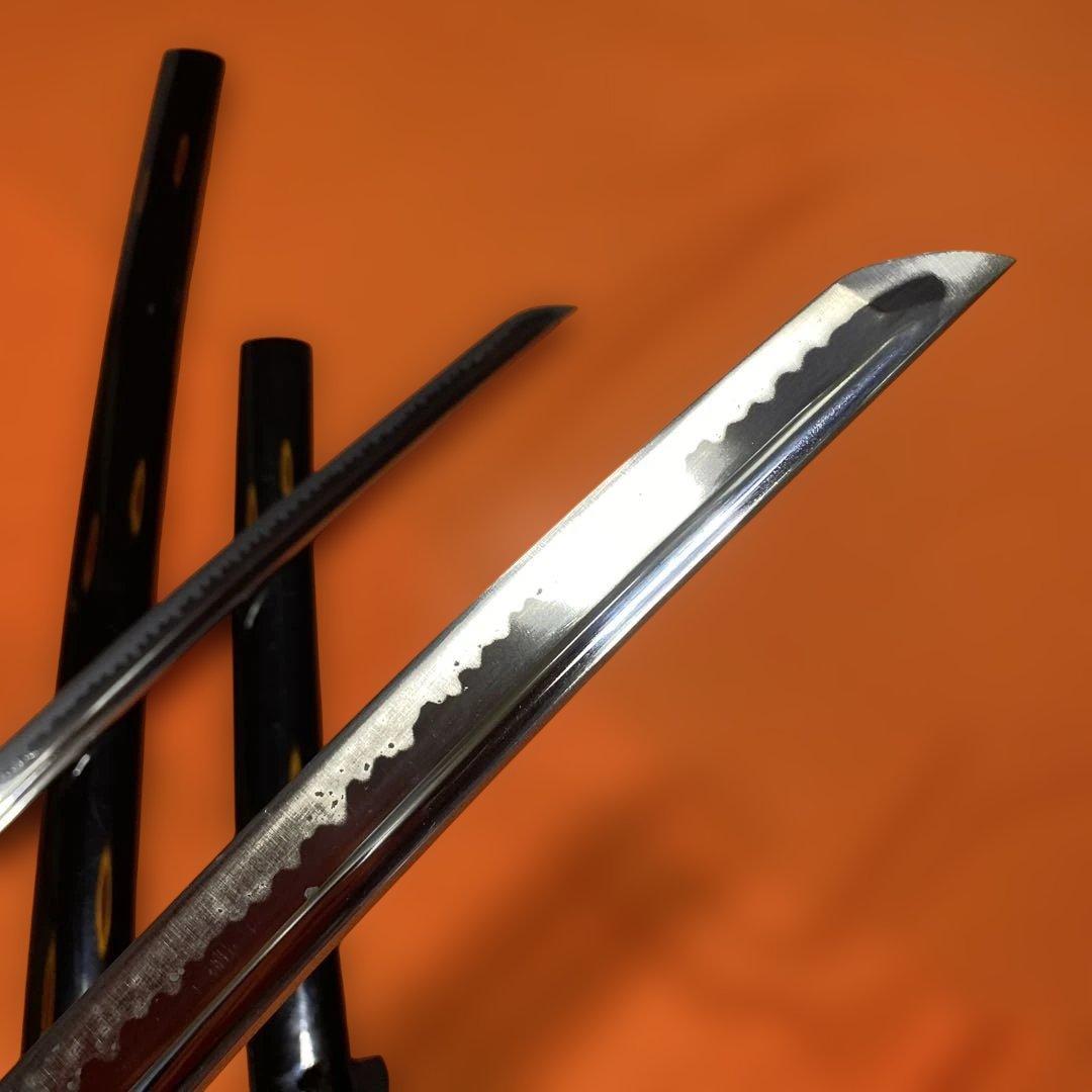 高級居合刀大小２本 黒柄 竹笹木瓜黒鍔 黒呂鞘