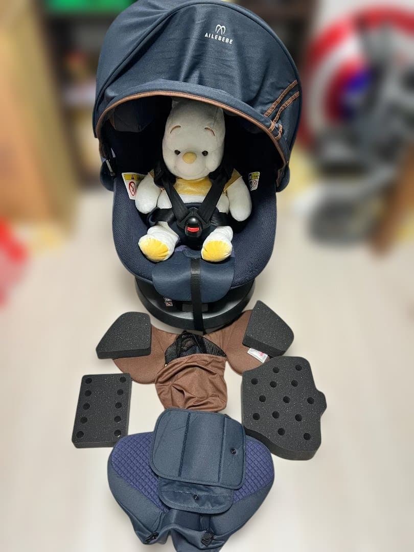 【ミモザ。。♪ 】AILEBEBE ネイビー 回転式チャイルドシート