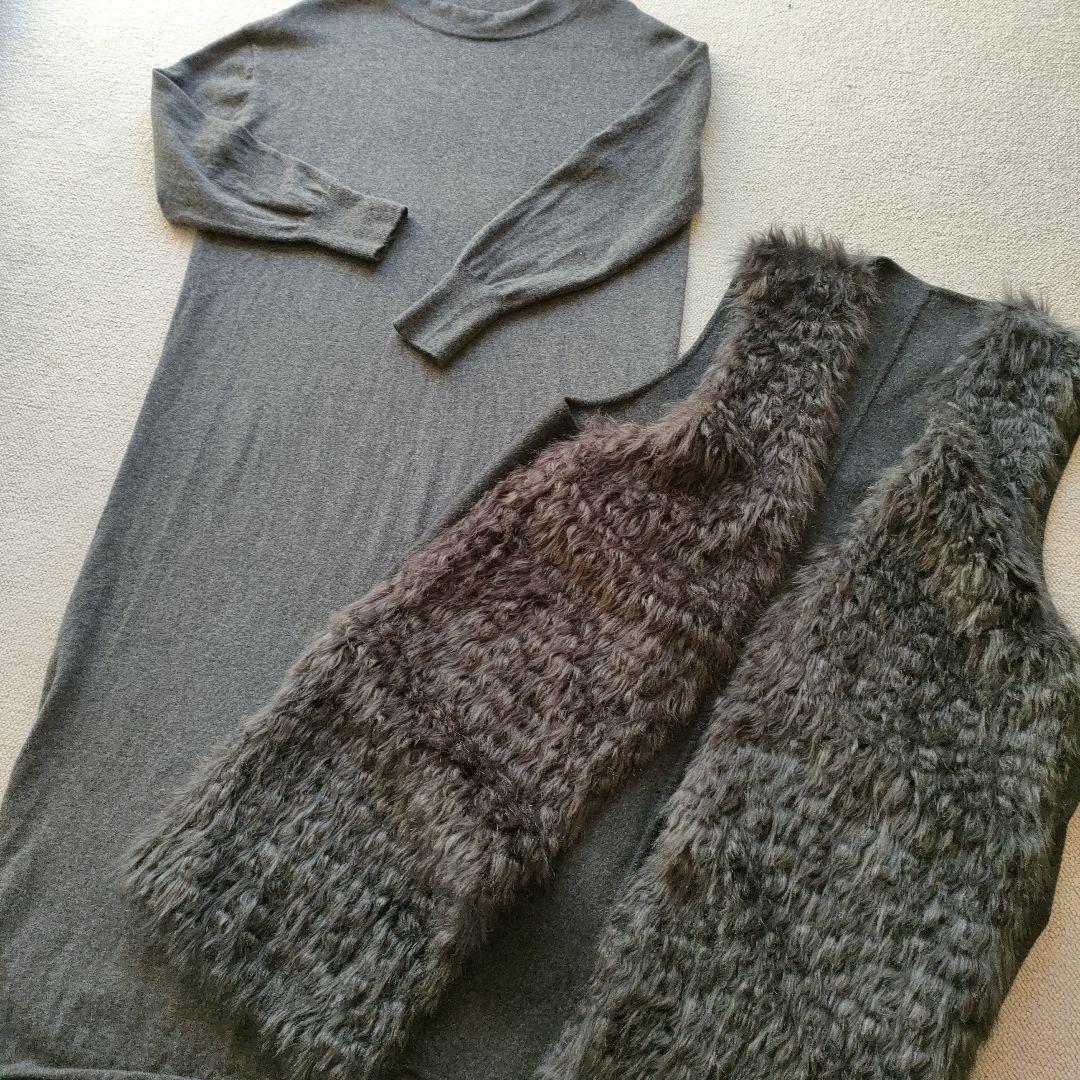 23区大きなサイズ44 ニットワンピース＆ロングベストセット