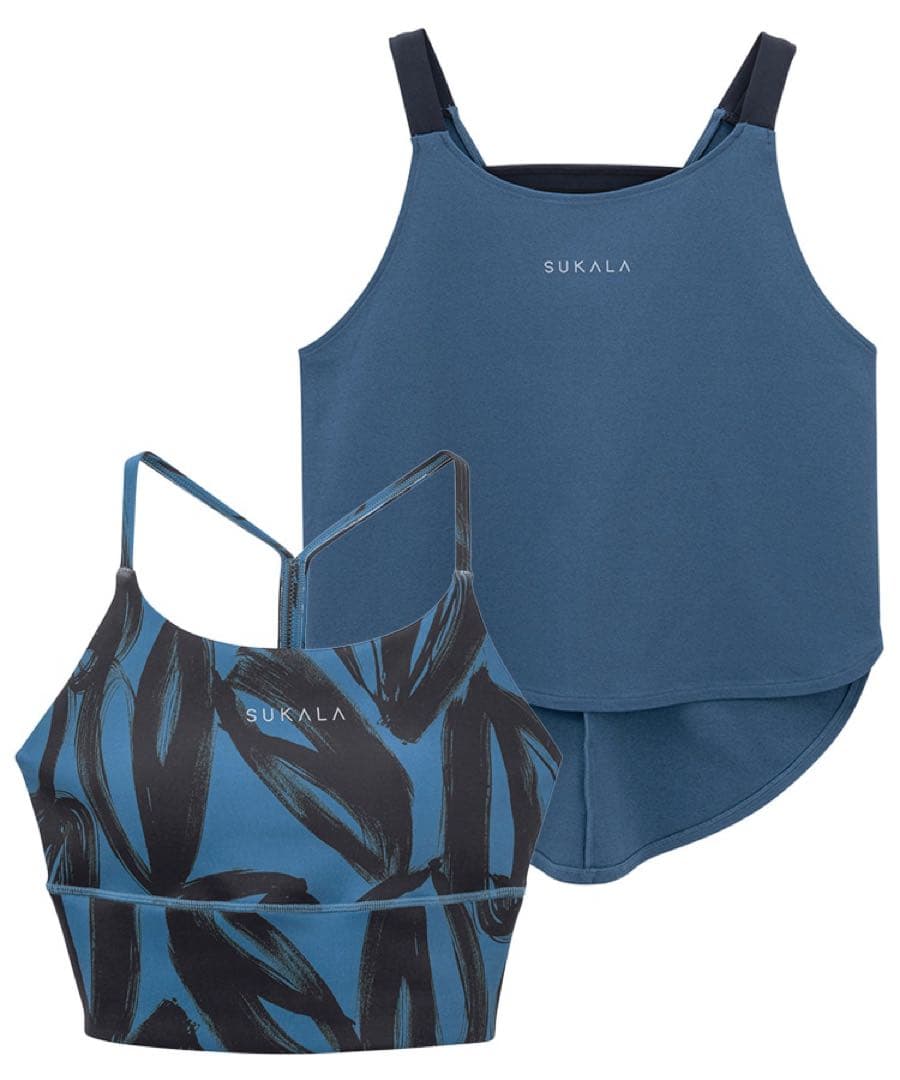 【SUKALA】ハートプリントセパレートタンクトップ（M／ネイビーブルー)