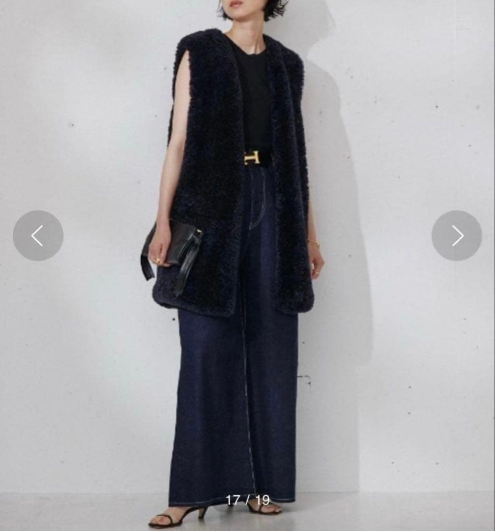 極美品　2023 カレンソロジー　シープライクファーベスト　黒　ロングジレ　ボア