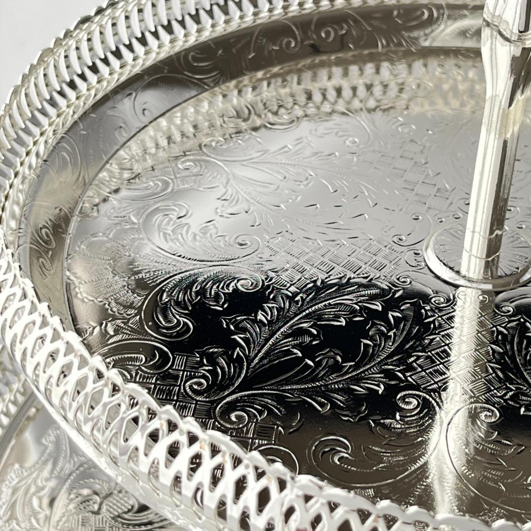 【QUEEN ANNE】 透かしのケーキスタンド 2段【シルバープレート】