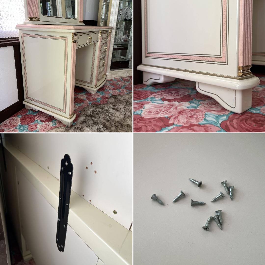 k411r120 イタリア製 ロココ調ドレッサー・チェアセット 姫系 白家具