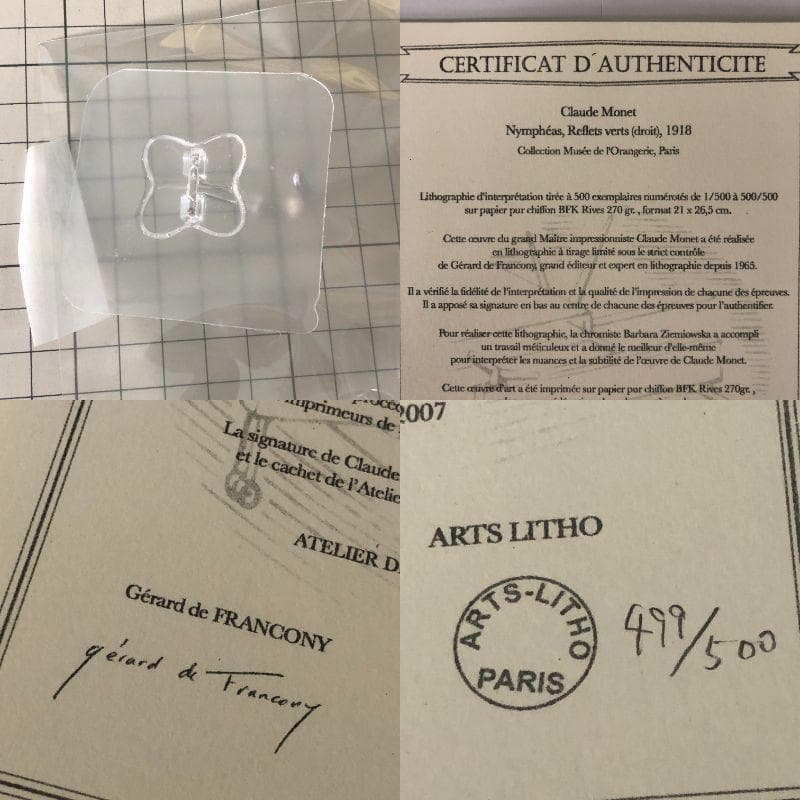 クロード・モネ　睡蓮　リトグラフ　版画【新品】500部限定　ジクレー　額装　額入