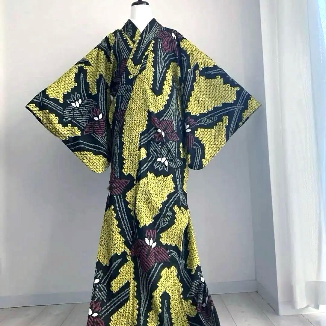 masami 有松絞り浴衣・蜘蛛絞り　菖蒲　身丈169・裄74No.-50