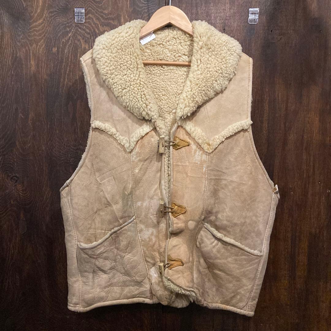 アメリカ古着 シープスキン ムートンベスト トグルボタン 80年代 ビンテージ