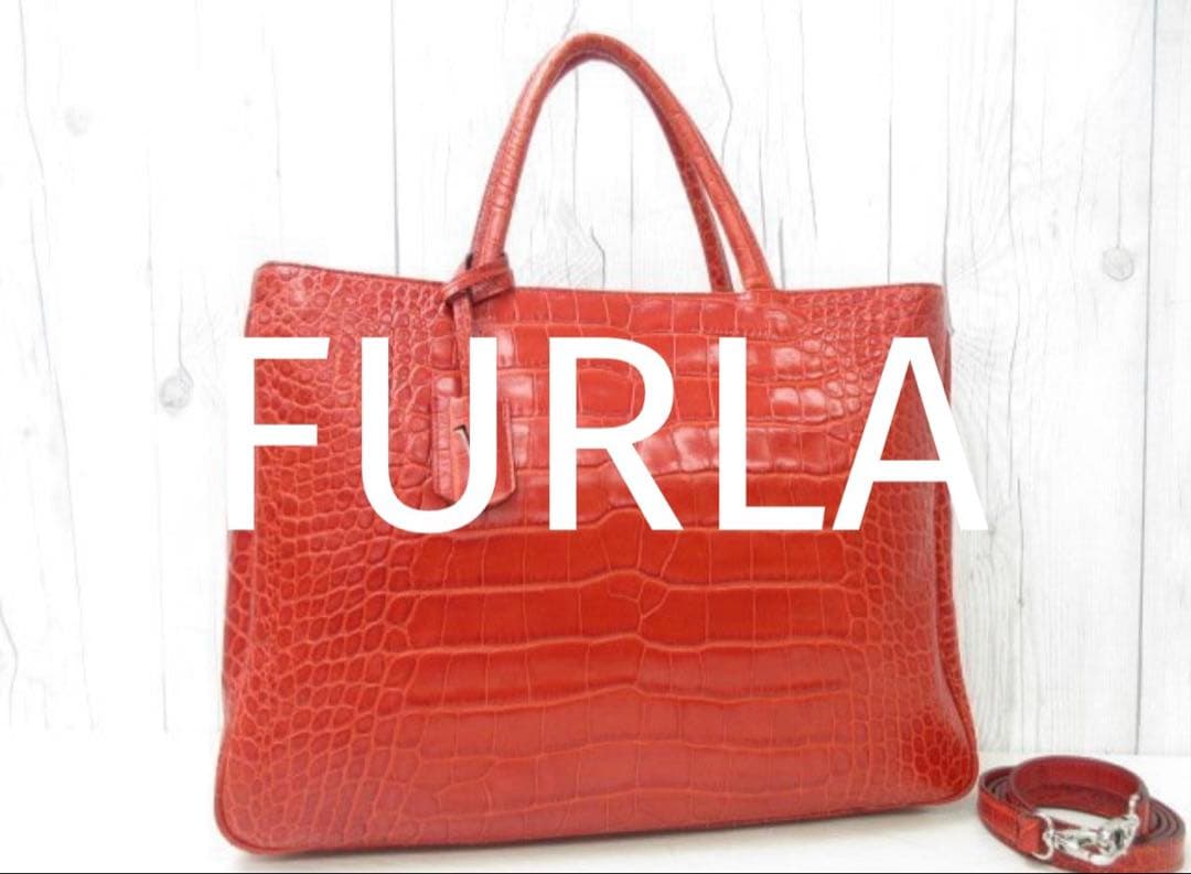 【極美品】フルラクロコ型トートバッグ赤A4収納