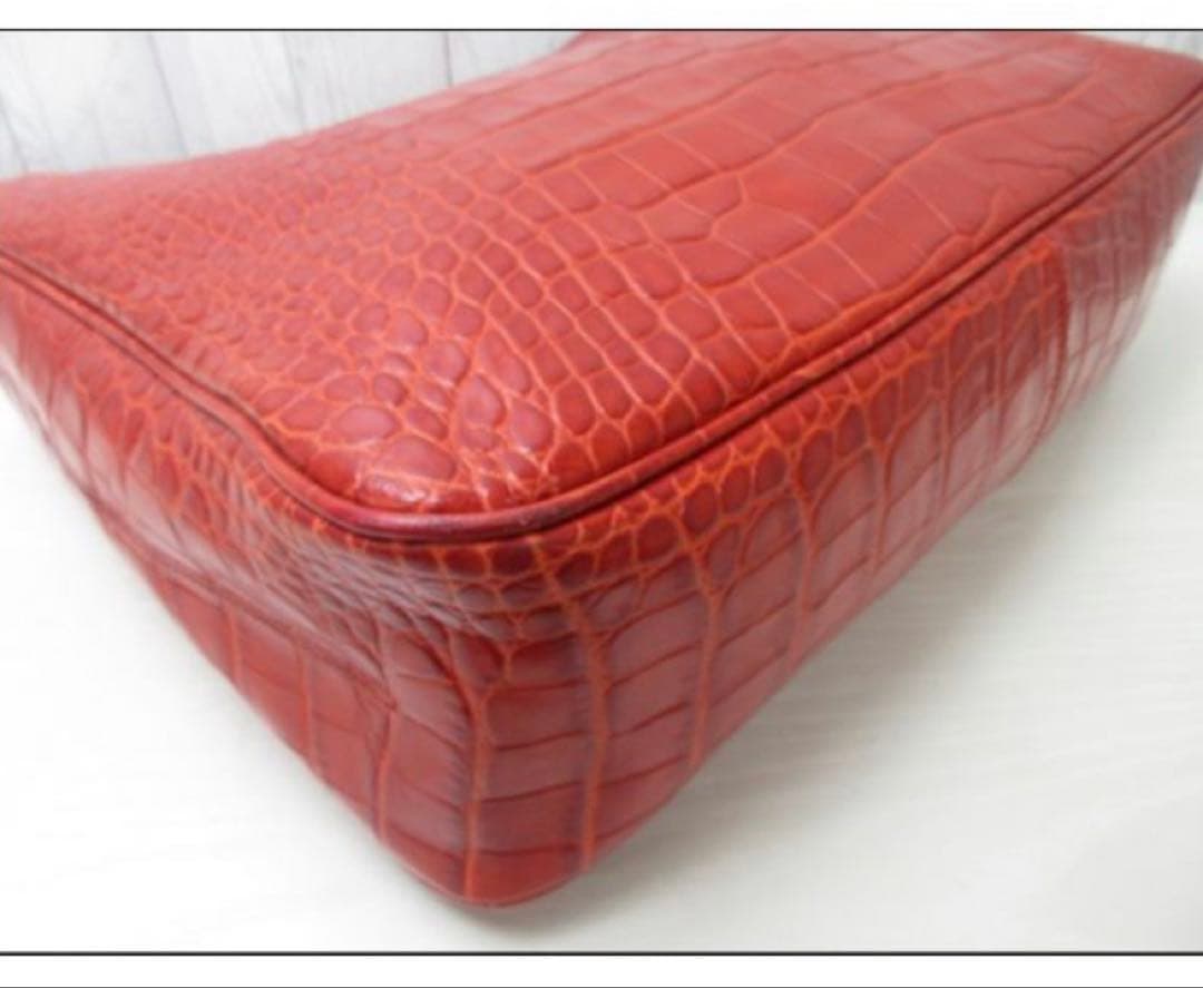 【極美品】フルラクロコ型トートバッグ赤A4収納