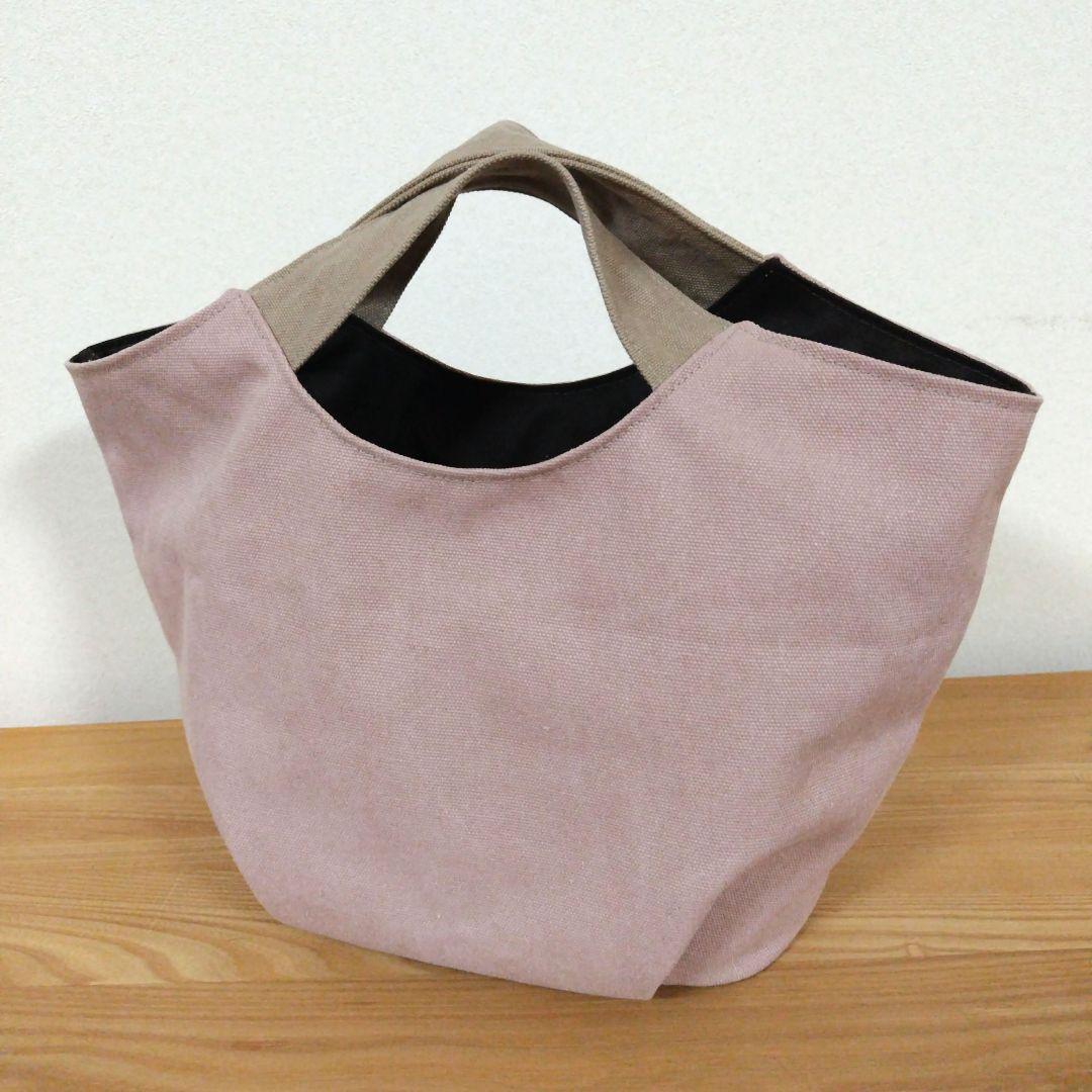 ハンドメイド、トートバック、帆布 マルシェ、ブラウン、バイカラースモーキーピンク