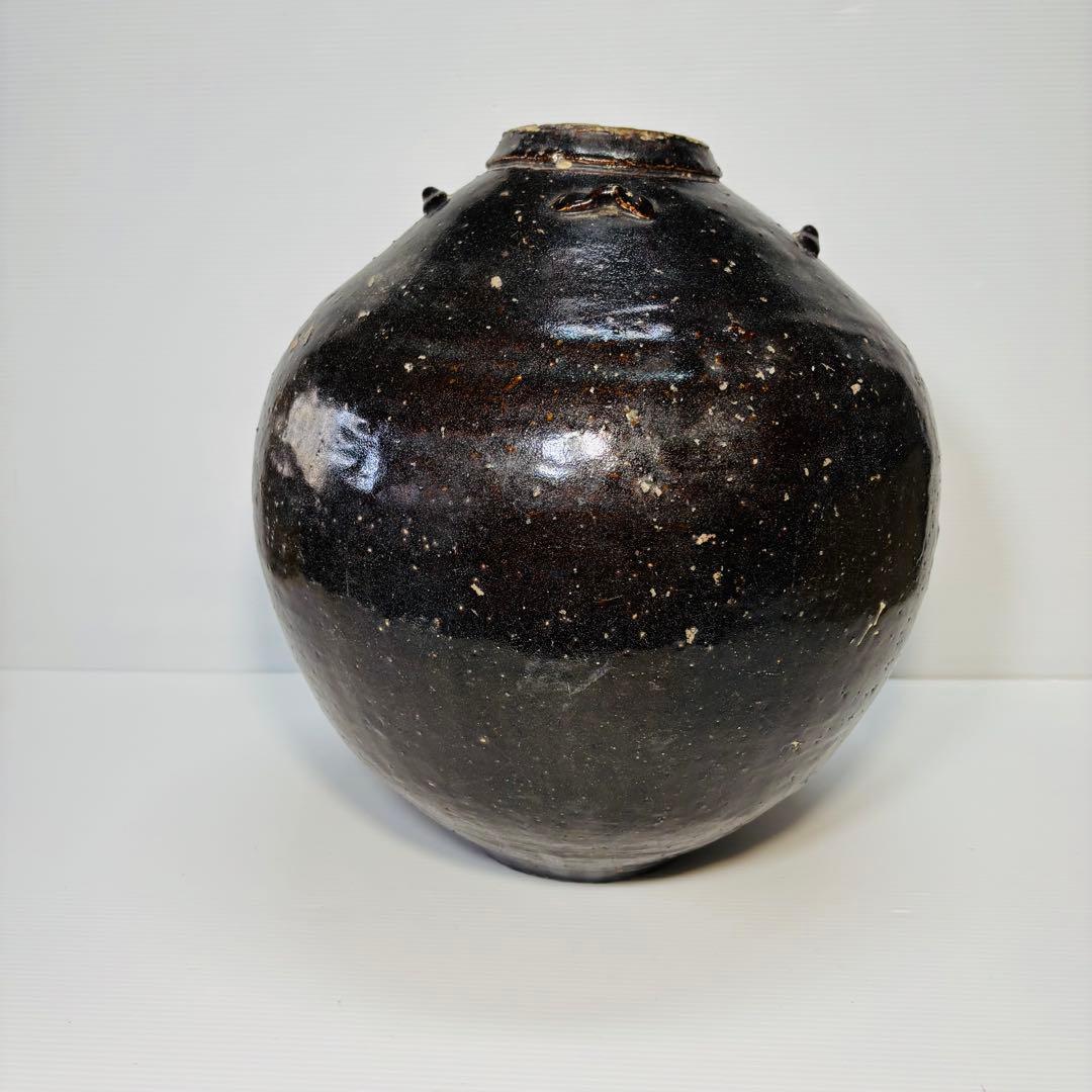 呂宋壺 黒釉四耳壺 大壺 高さ35cm 南安 ルソン 渡来 東南アジア美術