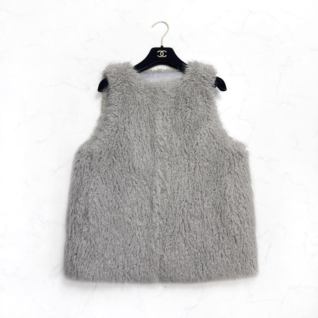 23AW アナイ ANAYI フェイクファー ジレ 38 ベスト グレー系