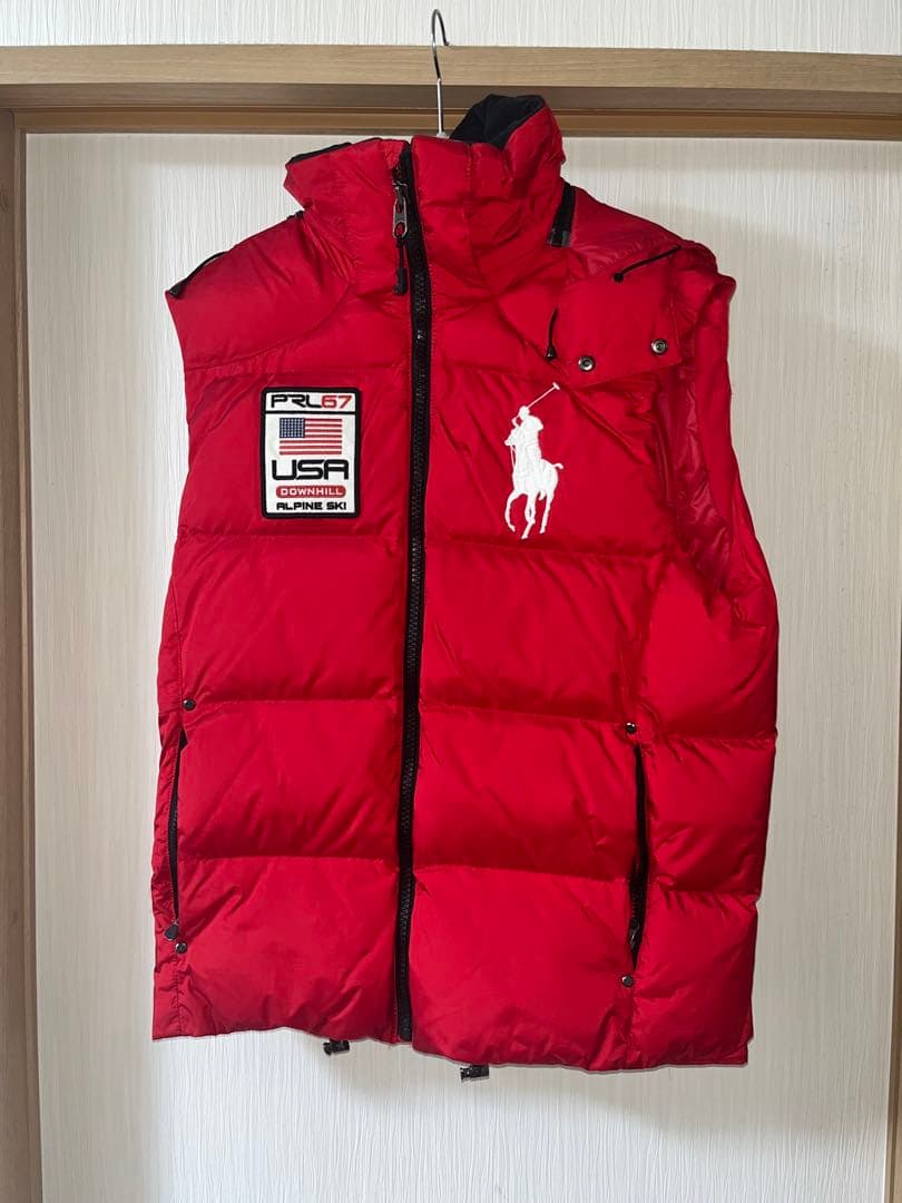 ポロ・ラルフ・ローレン フード付きダウンベスト 赤