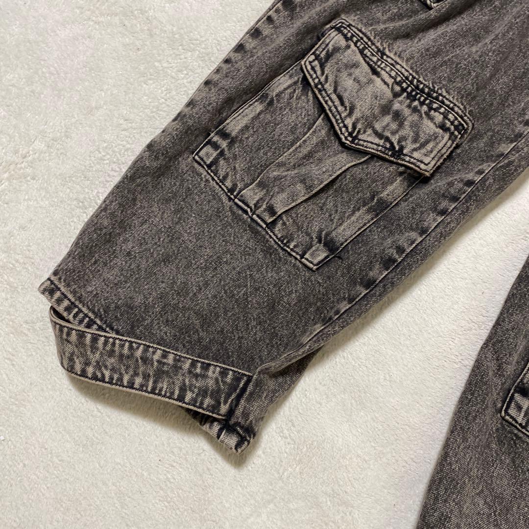 ZARA ユーティリティーマルチポケットカーゴパンツ 黒 ケミカルウォッシュ