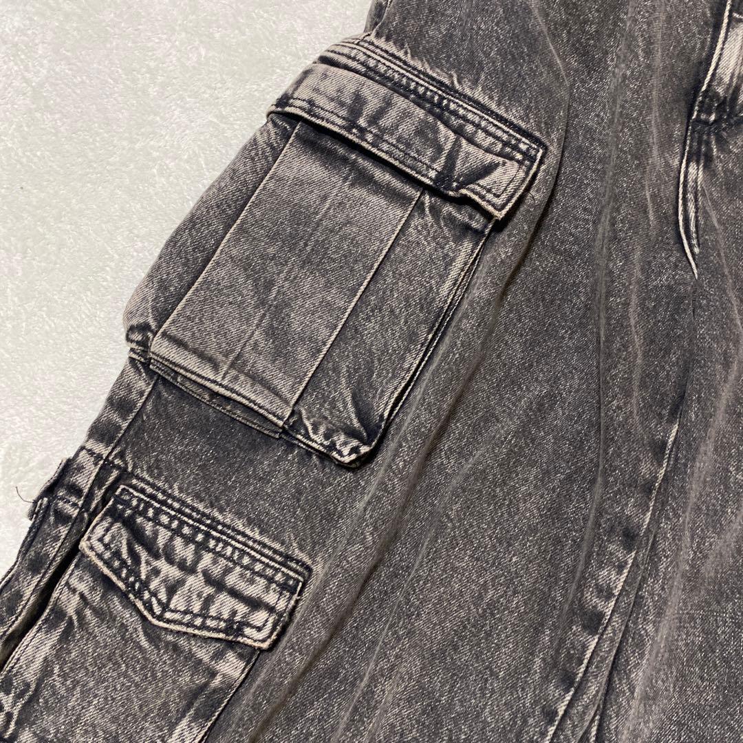 ZARA ユーティリティーマルチポケットカーゴパンツ 黒 ケミカルウォッシュ