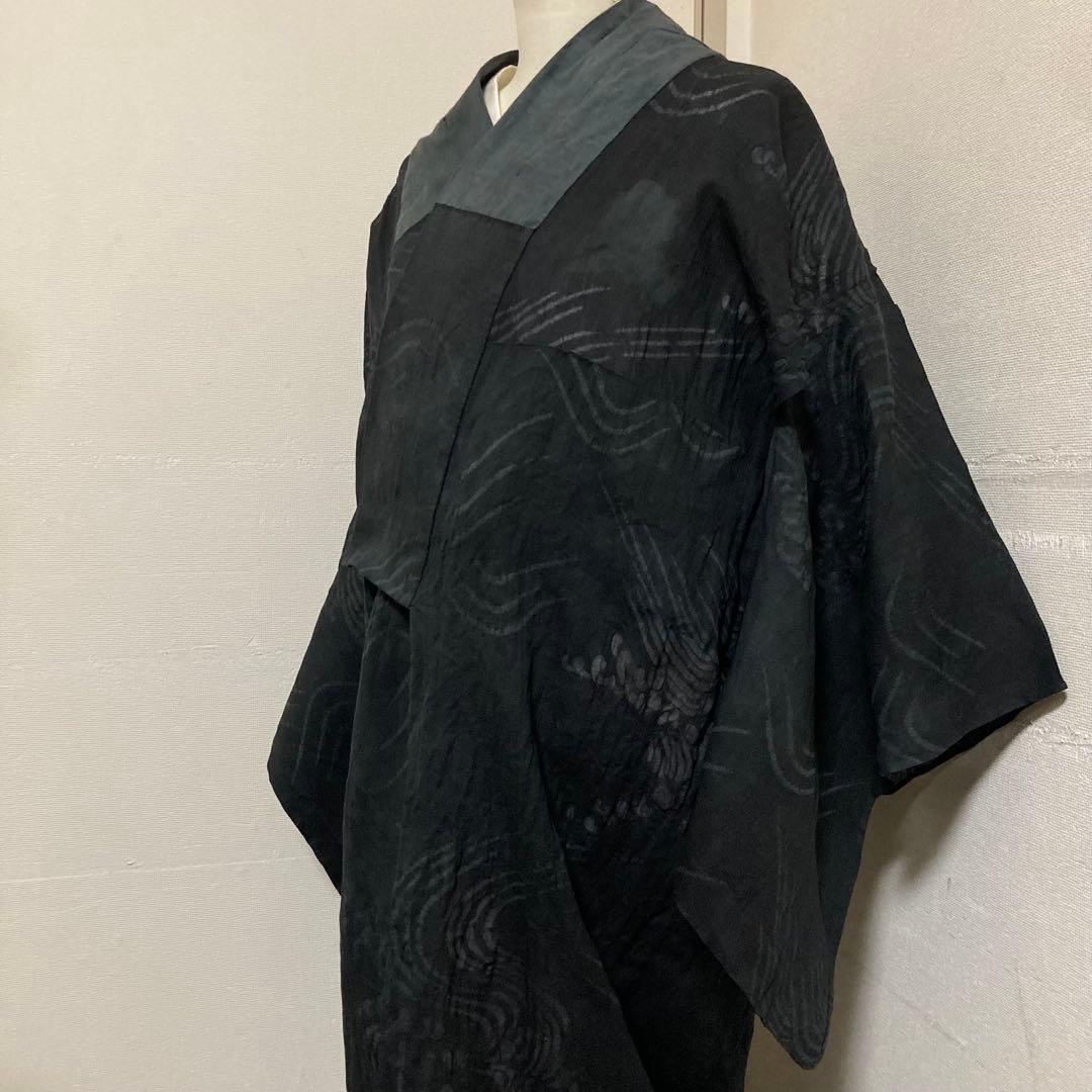 本麻　洗える長襦袢　カラー襦袢　黒　リサイクル　tn