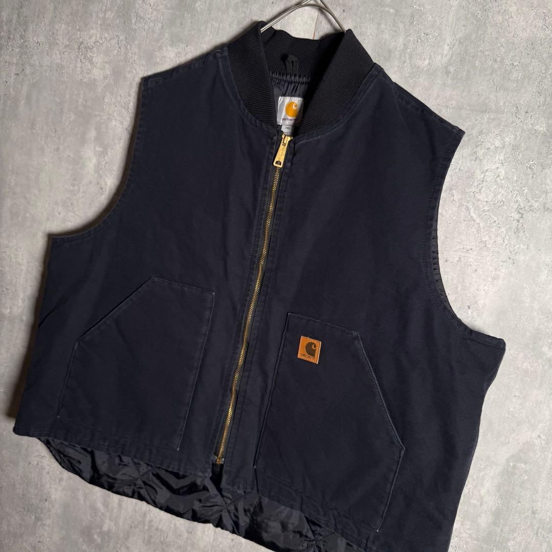 ⭐️希少⭐️カーハート ダック地ベスト 2XL 企業物 刺繍 ネイビー V01