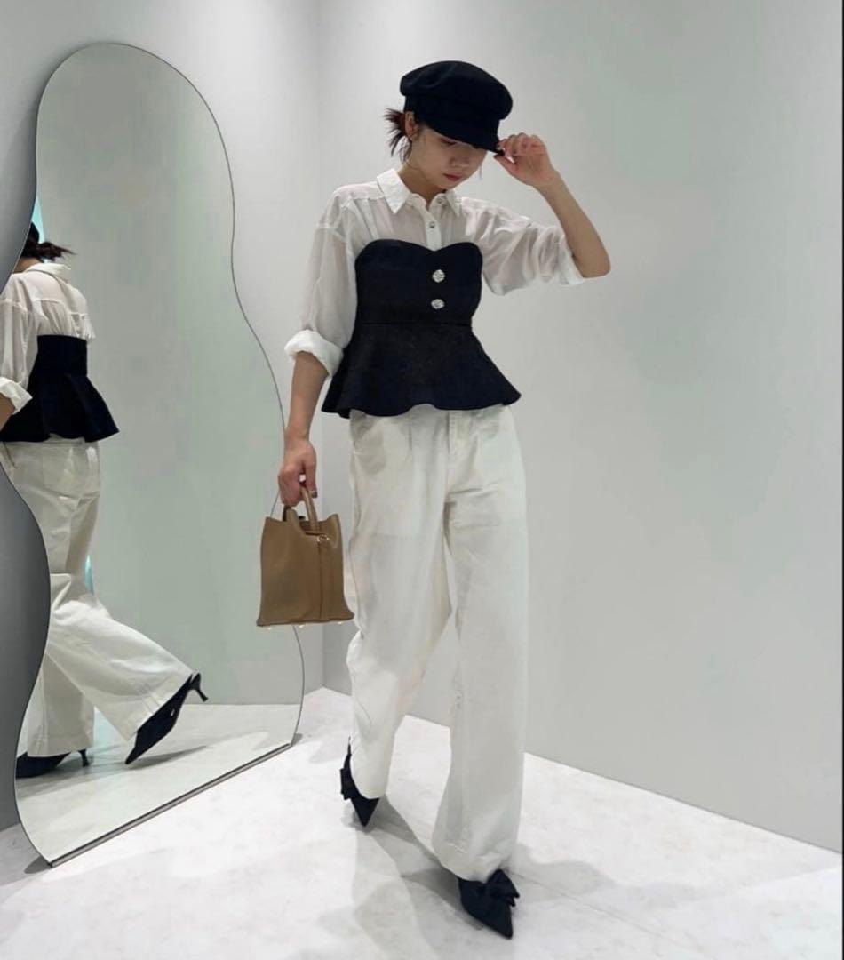 Leja ドレス スパンコール 刺繍 ビジューボタン フレアスリーブ グレー M