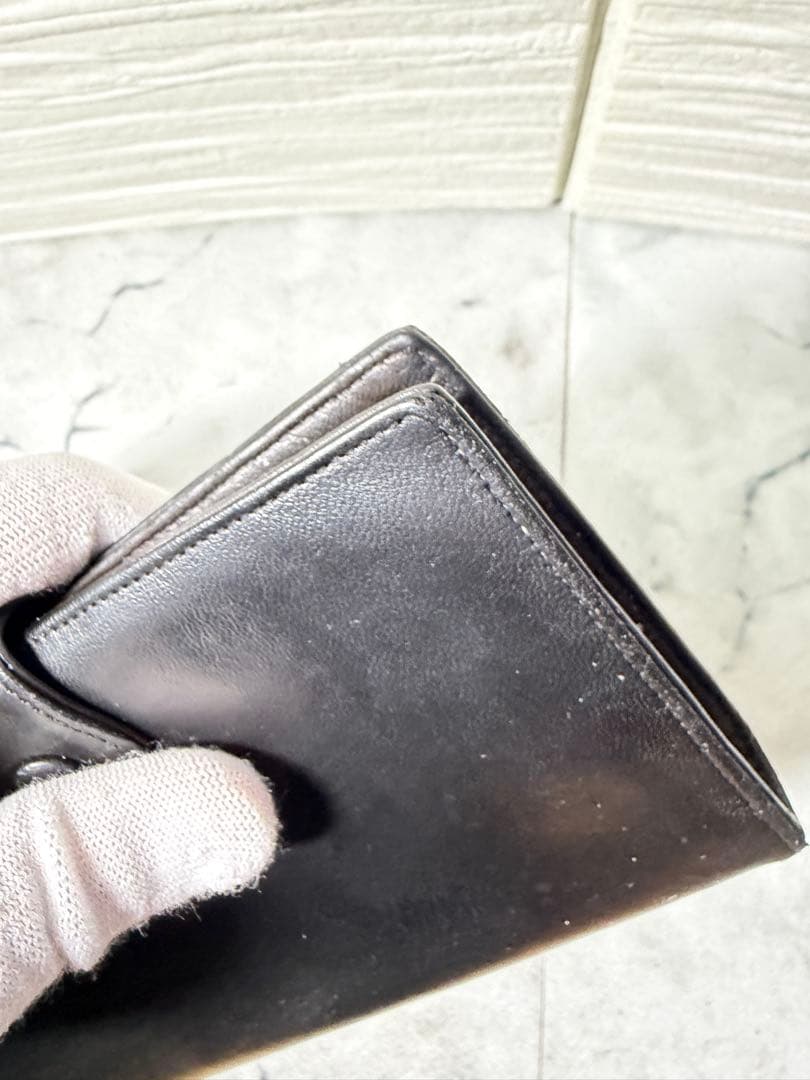 【カード付・希少3番台】CHANEL ラムスキン がま口 二つ折り財布 ブラック