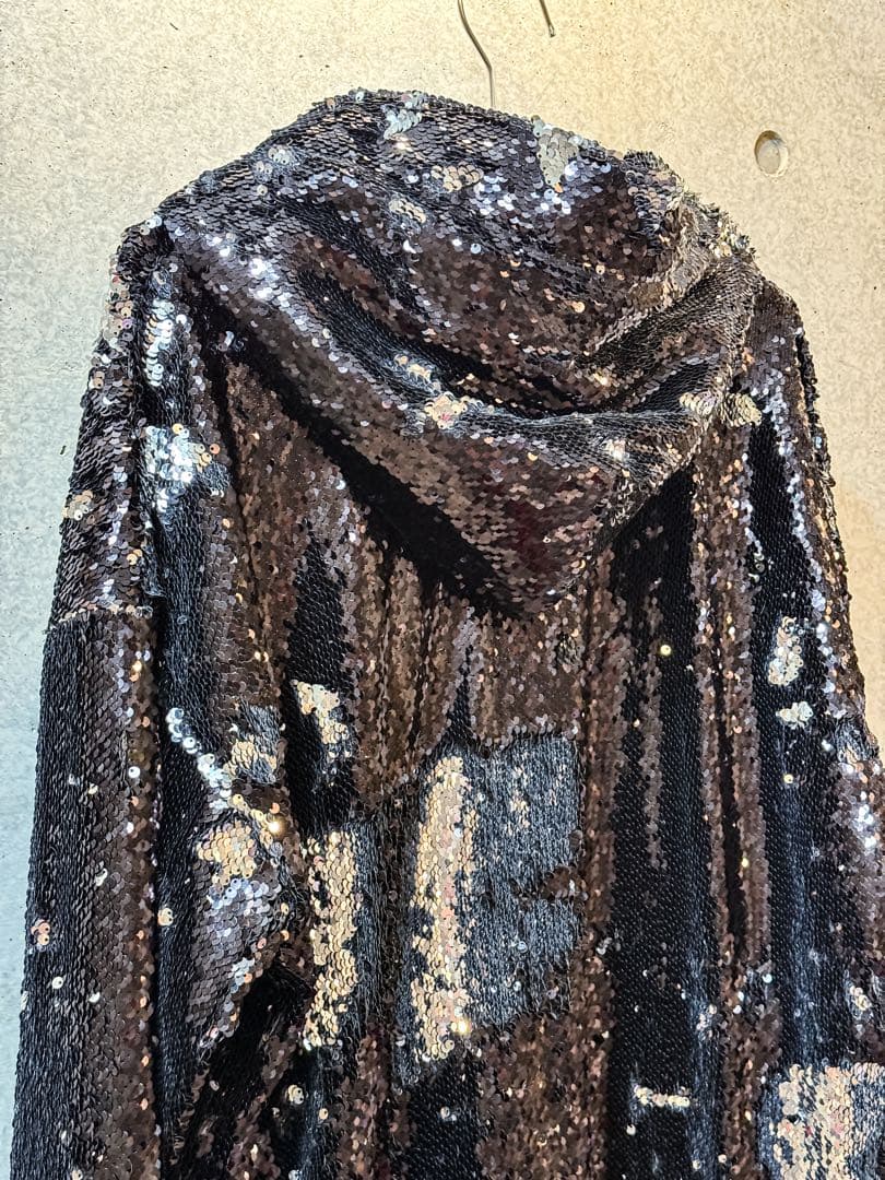 スパンコール フード付きパーカー ブラック