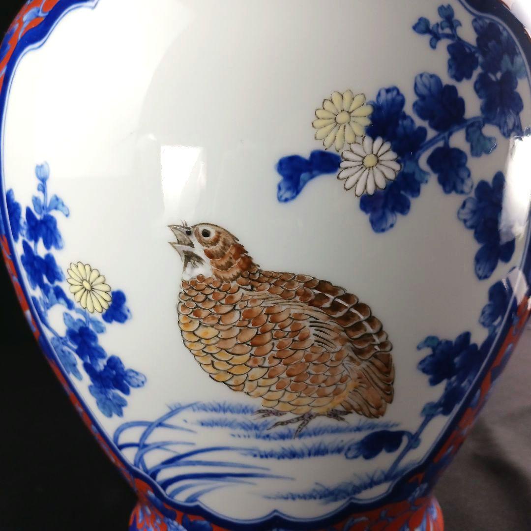 Y2293-78 深川製 金彩 花鳥図 飾壷 大型 高さ31.5㎝