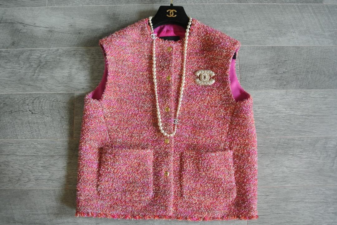 ドゥロワー ツイードジレ　DRAWER ピンクXレッド