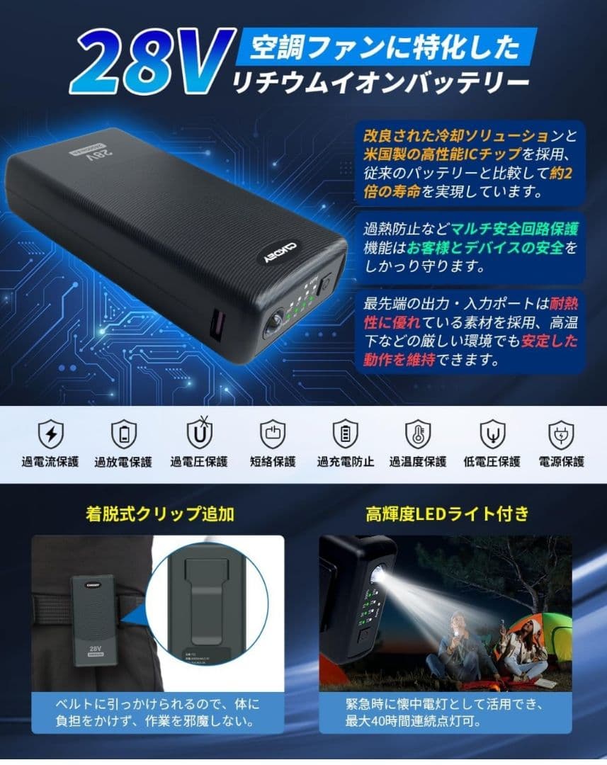 ❤✨️空調作業服 ファンバッテリーセット 28V高出力 穴直径9cm 残量表示