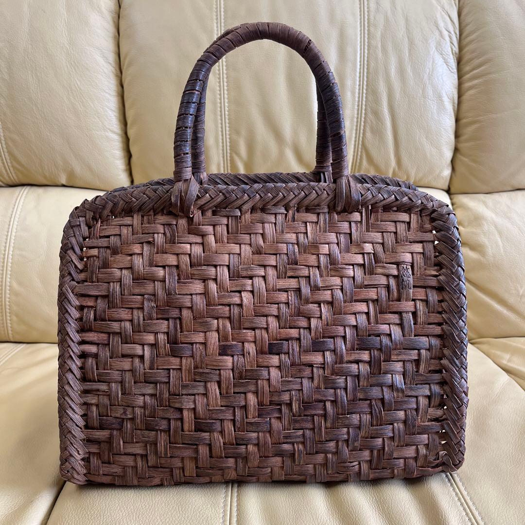 かごや　国産やまぶどう籠　　　悠帆作 網代編み　ボストン型　中型　 柿渋内布付