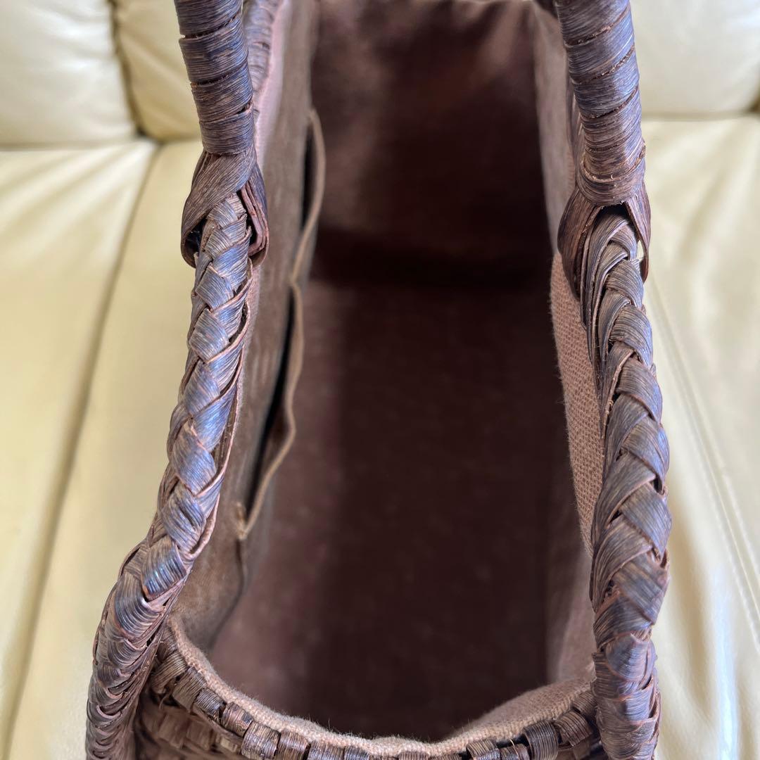 かごや　国産やまぶどう籠　　　悠帆作 網代編み　ボストン型　中型　 柿渋内布付