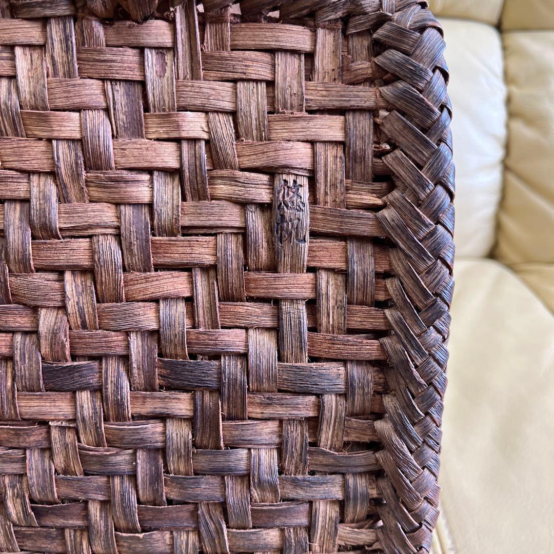 かごや　国産やまぶどう籠　　　悠帆作 網代編み　ボストン型　中型　 柿渋内布付