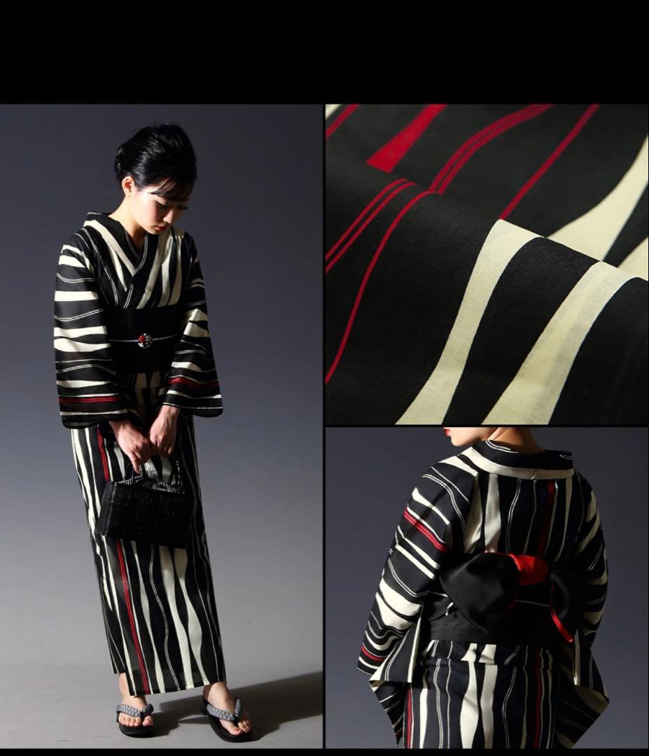 新品／未使用　ストライプ／縞 柄 浴衣 Fサイズ 綿100%