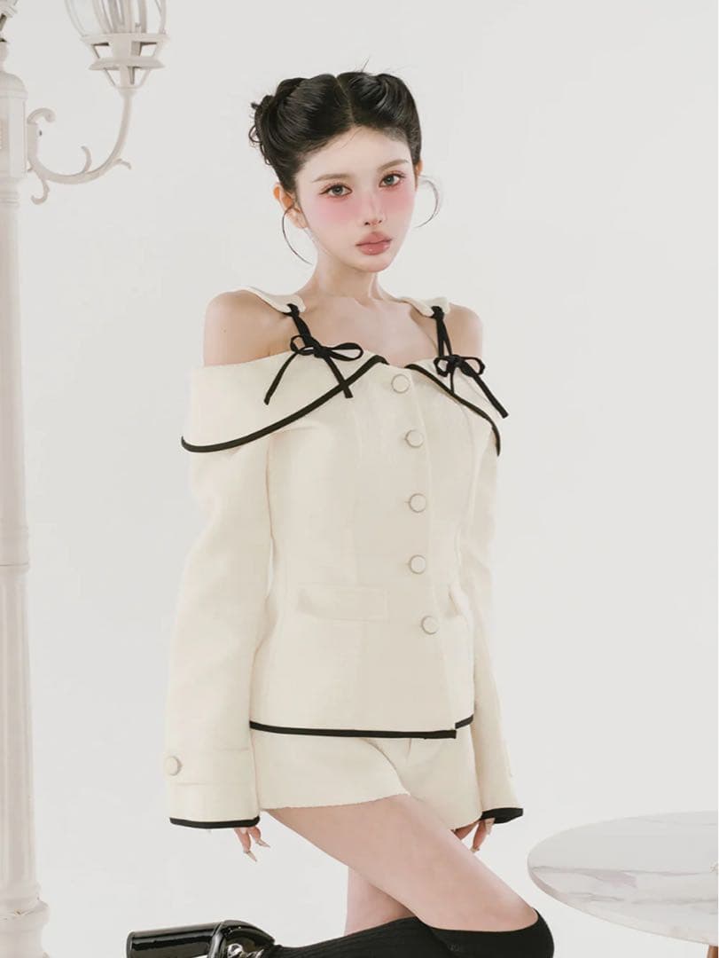 Darich ボンディングツイードオフショルチュニック アイボリー　Sサイズ