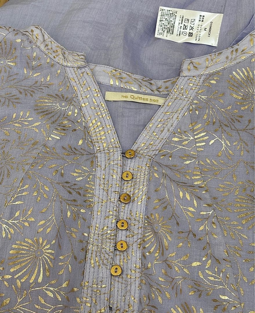 ne Quittez pas ゴールド箔プリントアラベスク柄　パープル　ヌキテパ