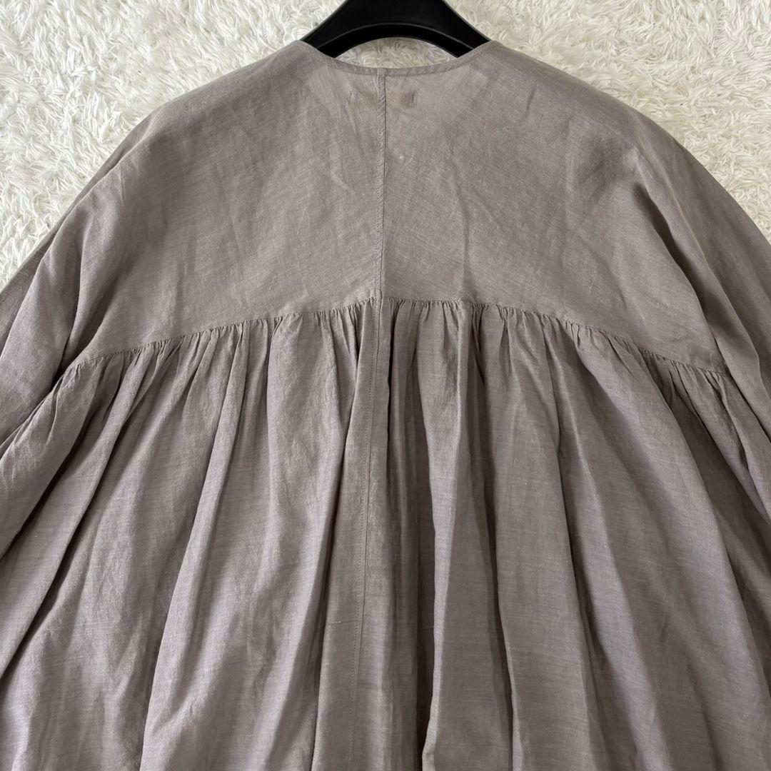 ヨーガンレール チュニック フレア ギャザー グレー インド綿 飾りボタン L