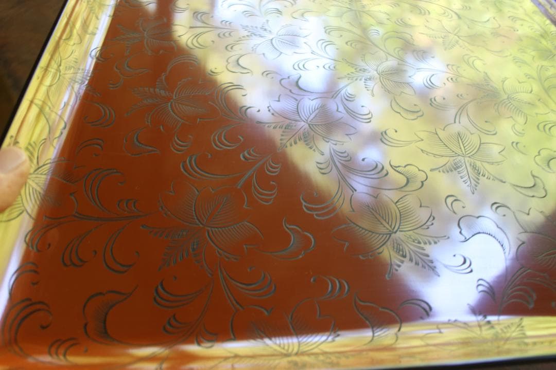 デッドストック！前大峰作！極上沈黒草文の脚付四方膳3点（検輪島塗お膳お盆茶道具