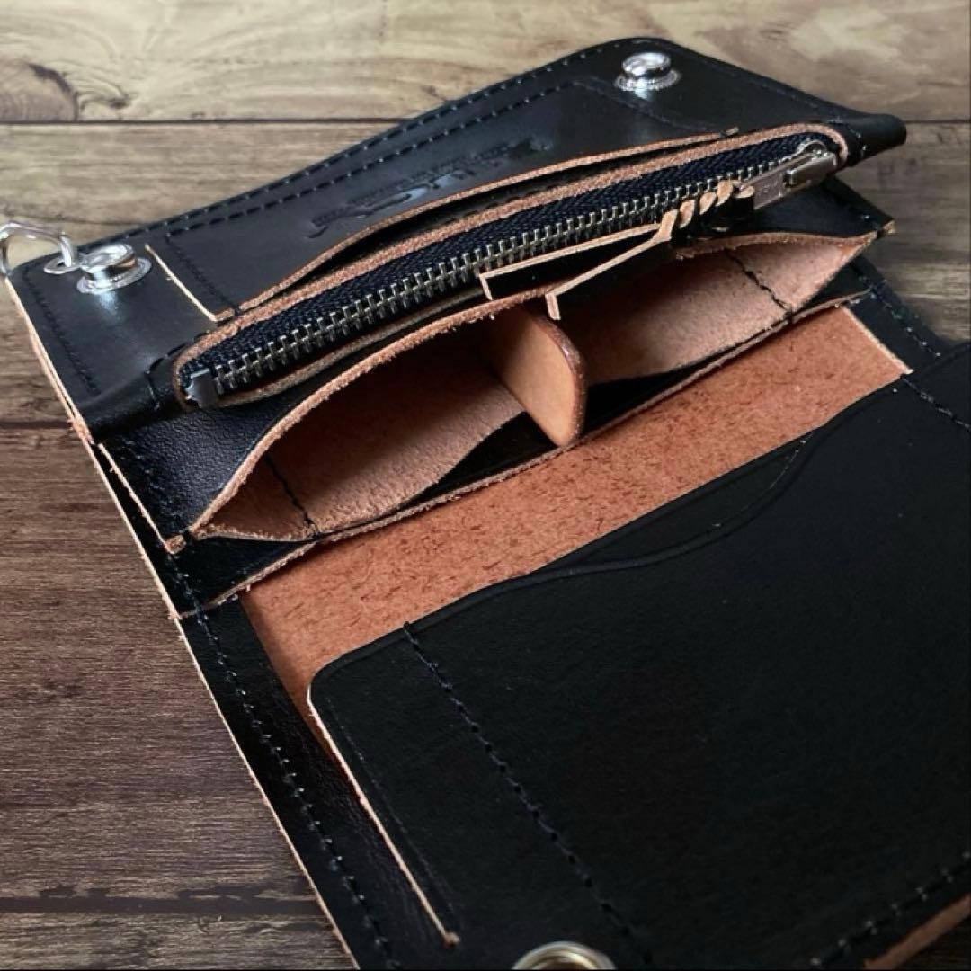 【りんパパ】ミドルトラッカーウォレット 茶芯ブラック【お札を折らずに収納】