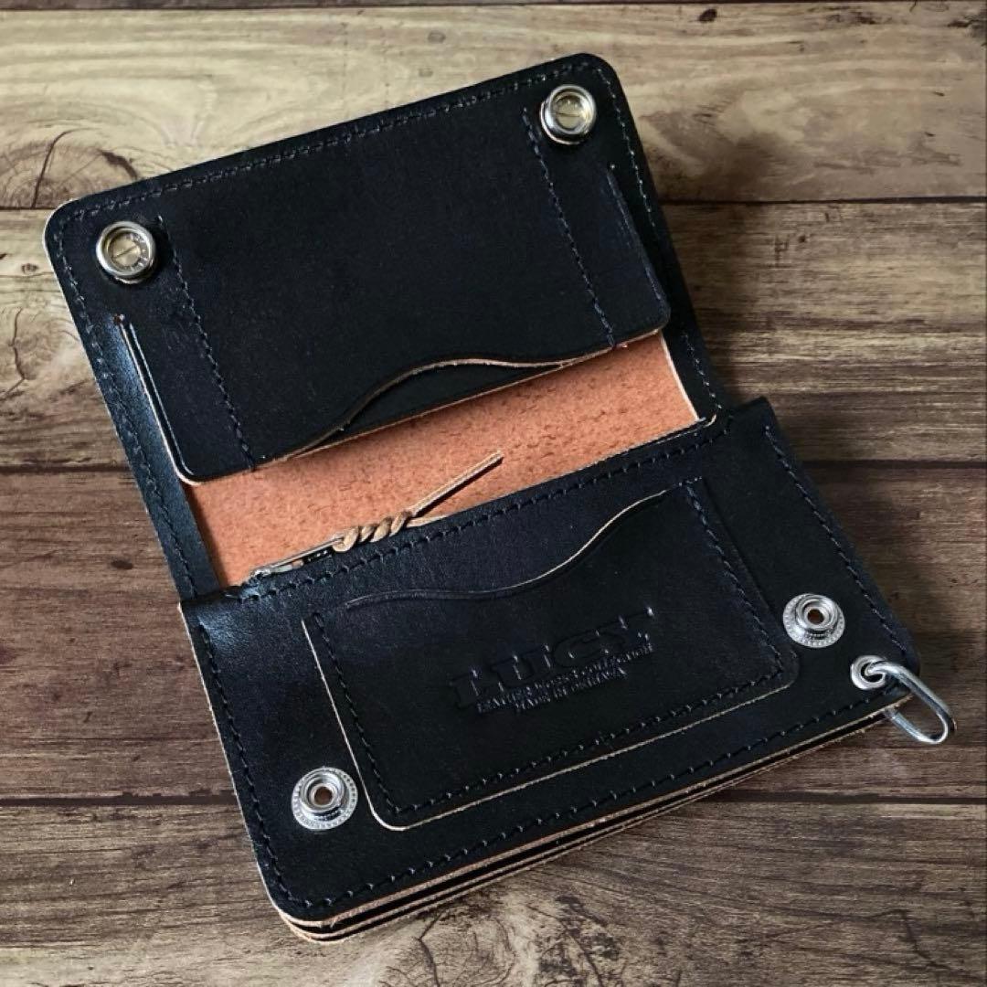 【りんパパ】ミドルトラッカーウォレット 茶芯ブラック【お札を折らずに収納】