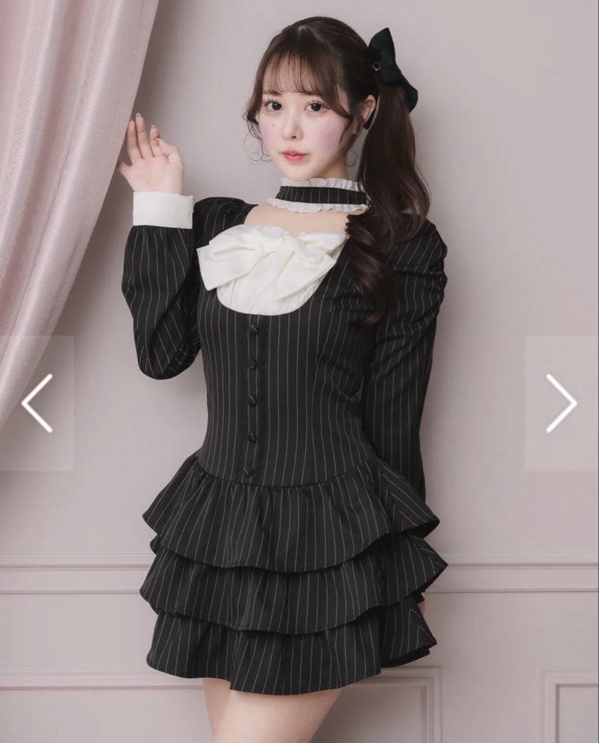 pium フロントリボンチョーカーティアードミニワンピ