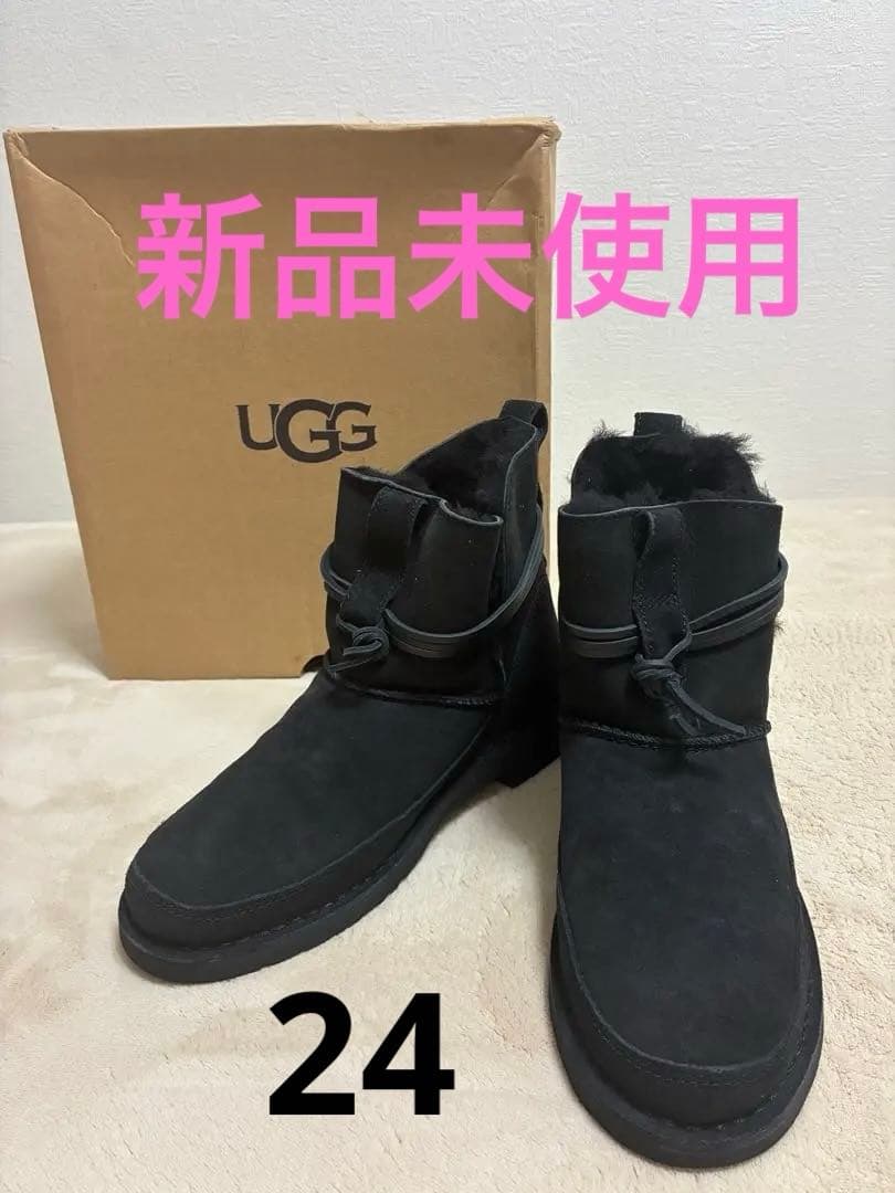 新品未使用！UGG ブラック ムートンブーツ　黒　24cm