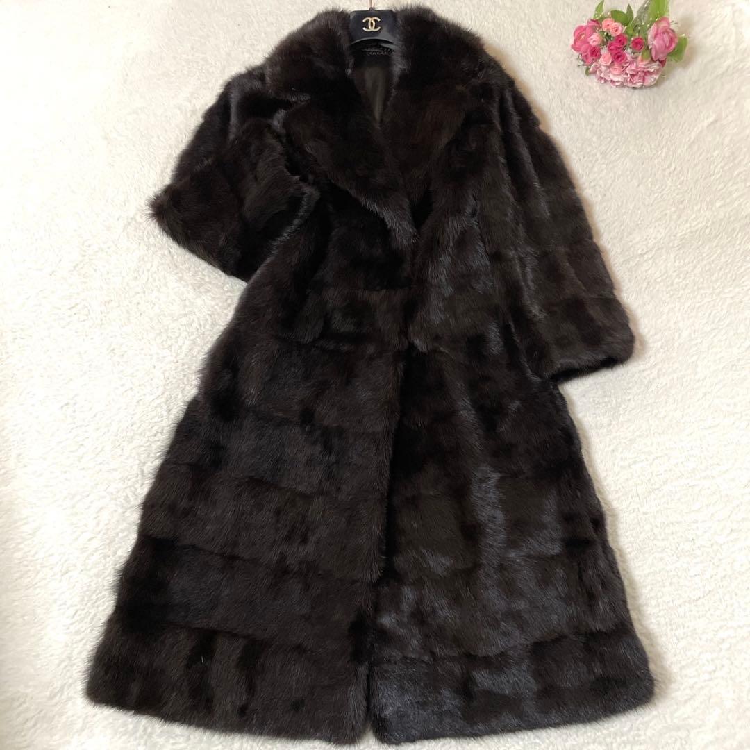 【総丈115cm】ミンク 本毛皮 ロングコート リアルファー M相当 毛並み◎