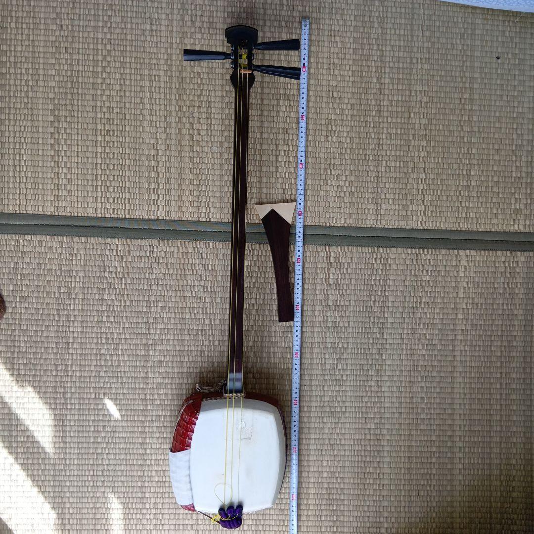 義太夫三味線　太棹　文楽　竹本　本体 白/赤 3弦 バチ付き　豊竹